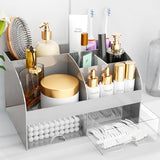 Makeup Organizer with Drawers, Cosmetic Storage for Dresser Vanity and Bathroom Countertop, Beauty Holder for Lipstick Brush, Skincare Organizer for Vanity, Cosmetic Display Case (White) - Homesidy.com