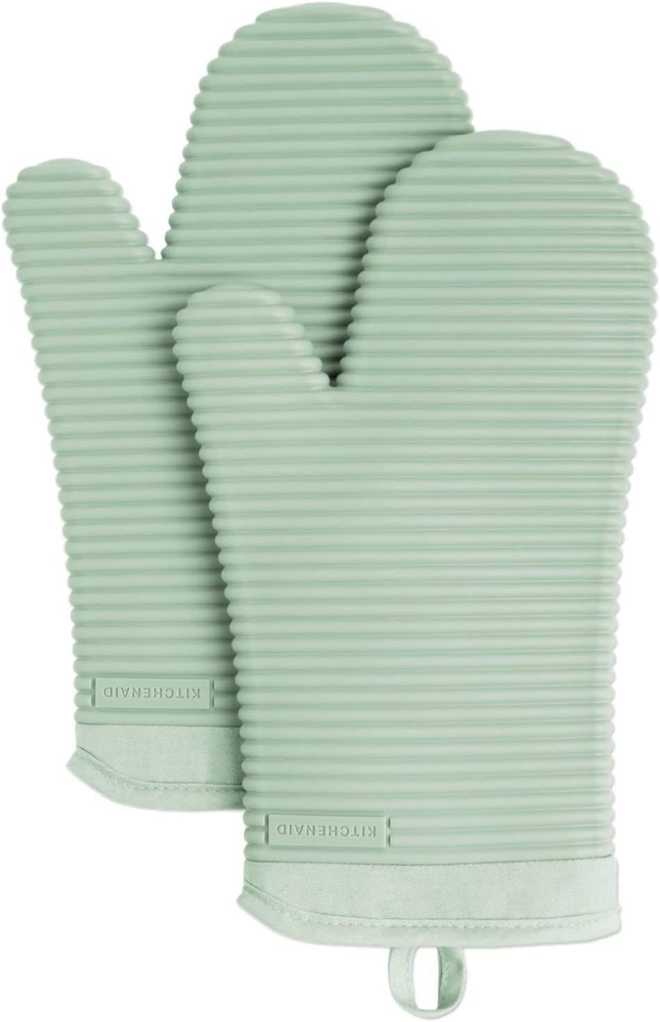 KITCHENAID Ribbed Soft Silicone Oven Mitt 2 - Pack Set, 7.5&34;x13&34;, Milkshake - Homesidy.com