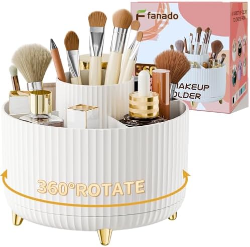 fanado 360° Rotate Makeup Brush Holder Organizer, Makeup Organizers Countertop, Makeup organization and Skincare Storage for Vanity, Desktop, Bathroom (White) - Homesidy.com