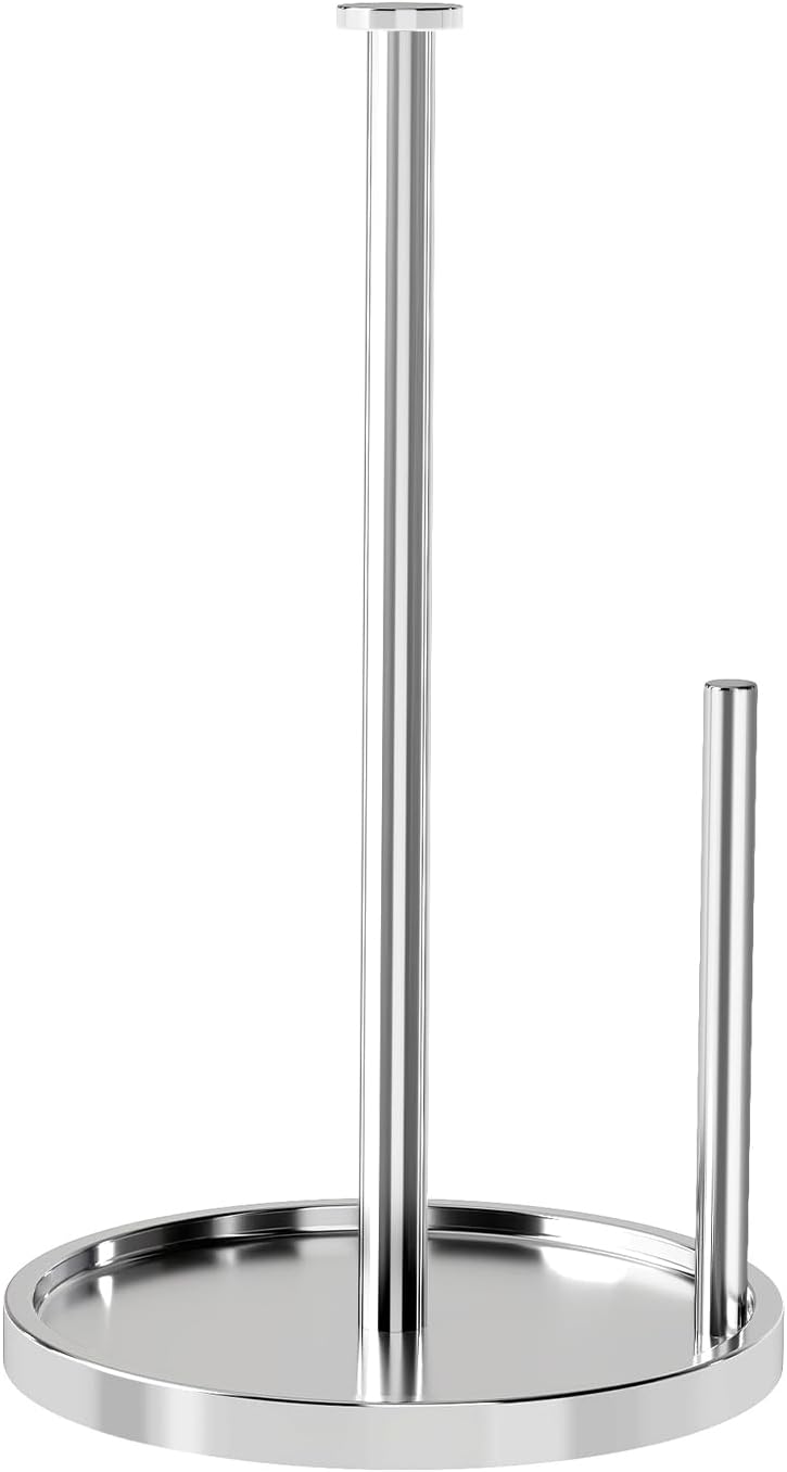Paper Towel Holder Countertop, Standing Paper Roll Holder with Anti Slip Weighted Base, Stainless Steel Freestanding Paper Towel Holder for Kitchen, Black - Homesidy.com