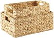 Greenatural Water Hyacinth Storage Baskets Set of 2, Handwoven Rectangular Organizer Trays with Wooden Bead Handles, Nested Wicker Bins for Shelf, Bathroom, Kitchen, Office, Natural Decor - Homesidy.com