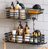 TAILI Shower Caddy Suction Cup 2 Pack with Hooks &amp; Soap holder, Heavy Duty Shower Organizer for Bathroom, No Drilling Bathroom Organizer with Large Capacity, Black Metal Storage Basket - Homesidy.com
