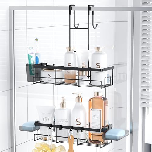 Aitatty Over the Door Shower Caddy Hanging: Black Rustproof Shower Organizer over the Door - No Drilling Bathroom Rack for Inside - Homesidy.com