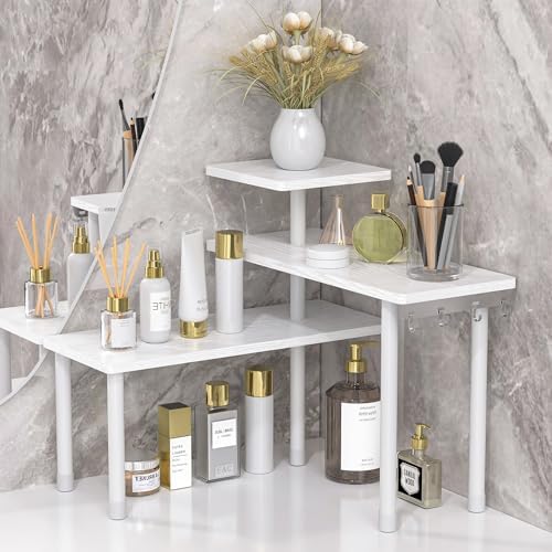 JayRex Countertop Organizer Organization, 3 Tier Moveable Corner Shelf Organizer for Kitchen, Bathroom, Spice Rack, Coffee Area, Over Sink, Dresser Table (Rustic Brown) - Homesidy.com