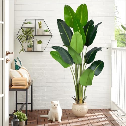 Artificial Bird of Paradise Plant 7Ft Fake Tropical Palm Tree with 17Trunks Faux Banana Leaf Trees in Pot for Home Indoor Outdoor Office Modern Decor Housewarming - Homesidy.com