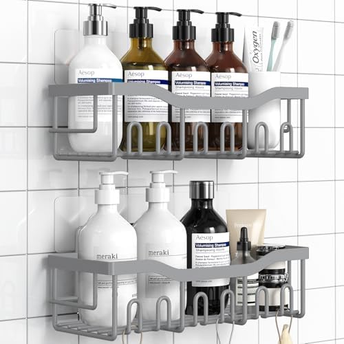 EUDELE 5 - Pack Rustproof Stainless Steel Shower Caddy Set– No Drill Adhesive Bathroom Organizer, Space - Saving Shower Shelves for Apartment Essentials, Bathroom/Kitchen Storage Home Decor - L Size - Homesidy.com