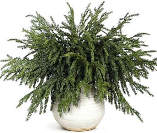 20 Pcs Christmas Norfolk Pine Branches - 18&34; Real Touch Artificial Norfolk Pine Branch Faux Plants Stem Fake Greenery Pine Picks for Vase DIY Crafts Garland Wreath Home Indoor Outdoor Decoration - Homesidy.com