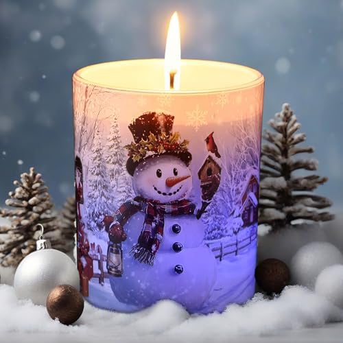 Electricwise Christmas Scented Candle Gift Set for Women, LED Xmas Candles Can Change Into 7 Colors, Winter Candle with 7.6oz Soy Wax Fir Holiday Candles for Christmas Women Gift(Snowman) - Homesidy.com