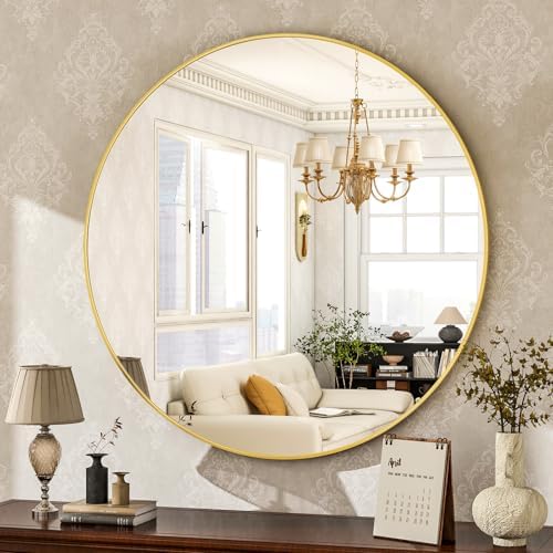 HARRITPURE Round Mirror 30 Black Wall Mounted Circle Mirrors Vanity Mirror with Brushed Aluminum Alloy Frame Modern Decoration for Bathroom, Living Room, Vanity, Bedroom, Entryway - Homesidy.com