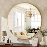 HARRITPURE Round Mirror 30 Black Wall Mounted Circle Mirrors Vanity Mirror with Brushed Aluminum Alloy Frame Modern Decoration for Bathroom, Living Room, Vanity, Bedroom, Entryway - Homesidy.com