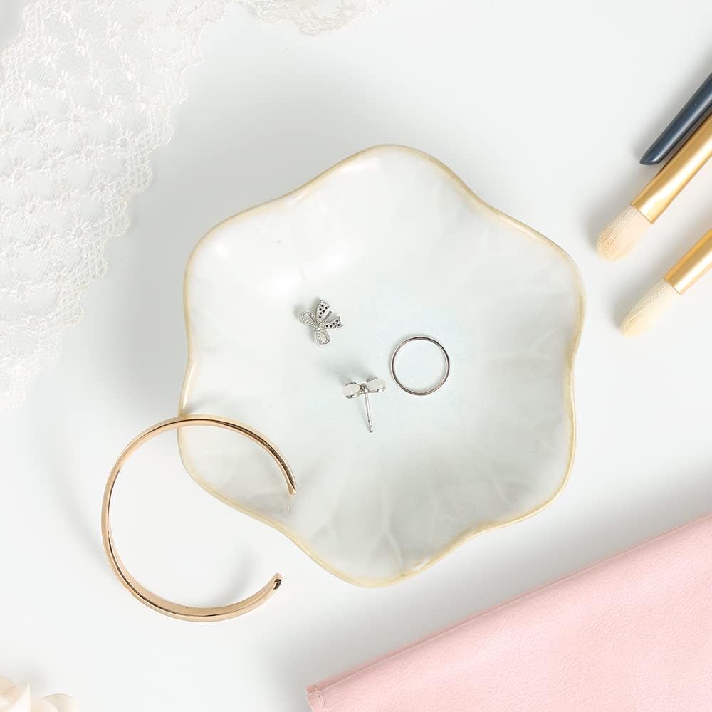 Mecaikru Ceramic Trinket Dish, Ring Tray, Decorative Jewelry Dish for Earrings Necklaces Watch Keys, for Women, White Green - Homesidy.com