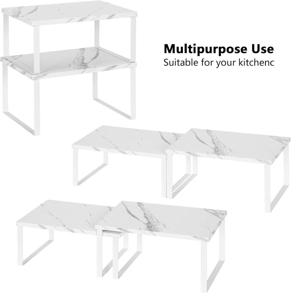 NEX Bamboo Kitchen Cabinet and Counter Shelf Organizer, Stackable &amp; Expandable, Set of 4, White and Natural - Homesidy.com