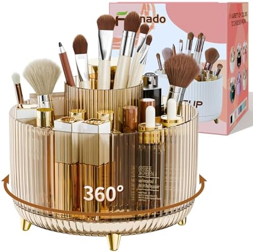 fanado 360° Rotate Makeup Brush Holder Organizer, Makeup Organizers Countertop, Makeup organization and Skincare Storage for Vanity, Desktop, Bathroom (White) - Homesidy.com