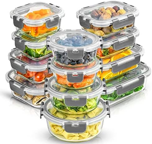 JoyJolt 24pc Borosilicate Glass Storage Containers with Lids | 12 Airtight/Freezer Safe Food Storage Containers for Pantry and Kitchen | Meal Prep Container for Lunch | Glass Tupperware Set - Homesidy.com