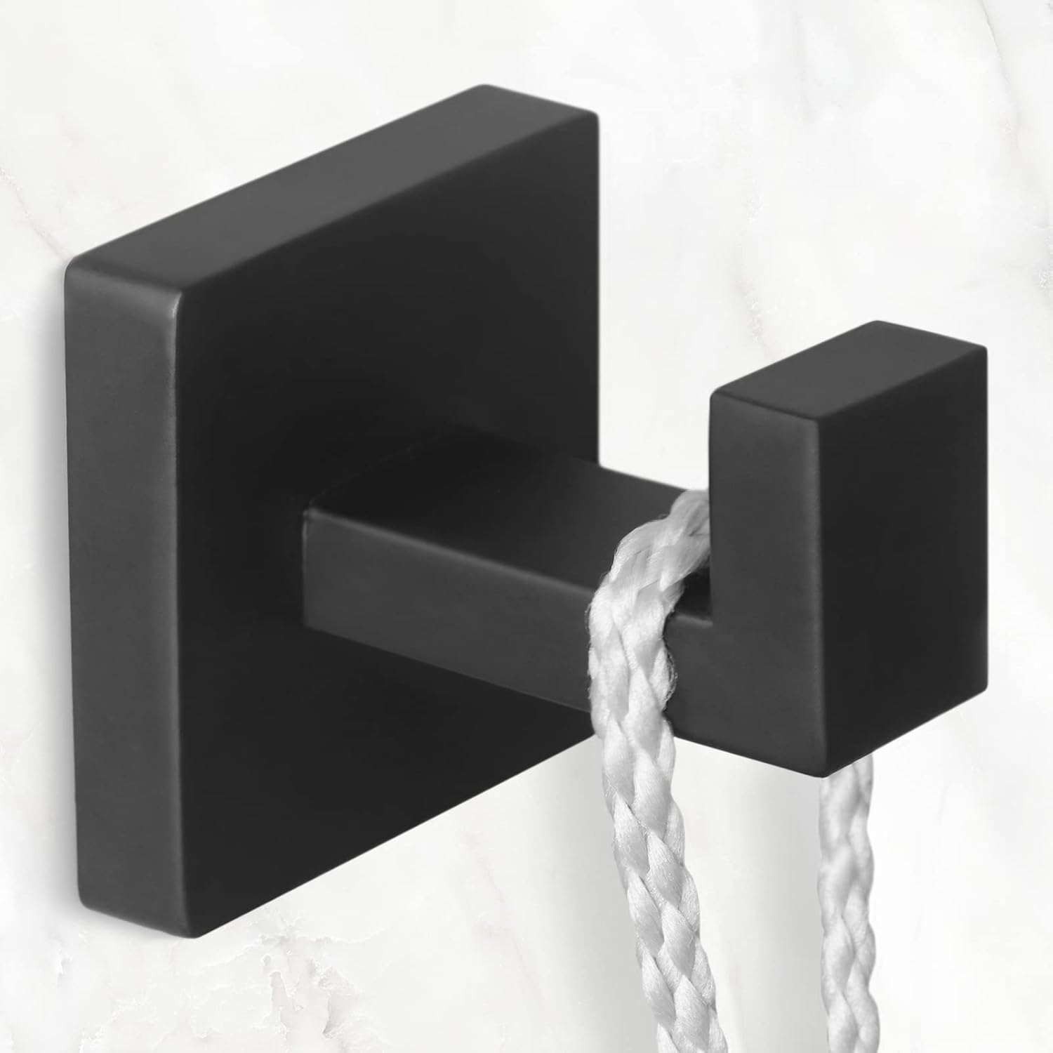IBosins 4 Pack Towel Hooks Hand Towel Holder for Bathroom Wall Livingroom Bedroom Kitchen Closet Heavy Duty Stainless Steel Hook Hanger for Robe, Bath Towel, Coat (Square Matte Black) - Homesidy.com