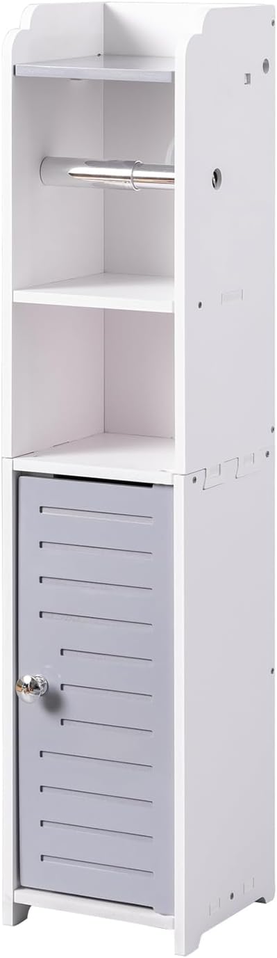 AOJEZOR Toilet Paper Holder Stand: No Drill PVC Small Bathroom Cabinet for Apartment Dwellers - Rental Deposit Protection - Small Space Storage Saving - Homesidy.com