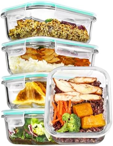 Vtopmart 5Pack 22oz Glass Storage Containers with Lids, Glass Meal Prep Food Container Sets with Snap Airtight Lids for Microwave, Oven, Freezer and Dishwasher, Grey - Homesidy.com