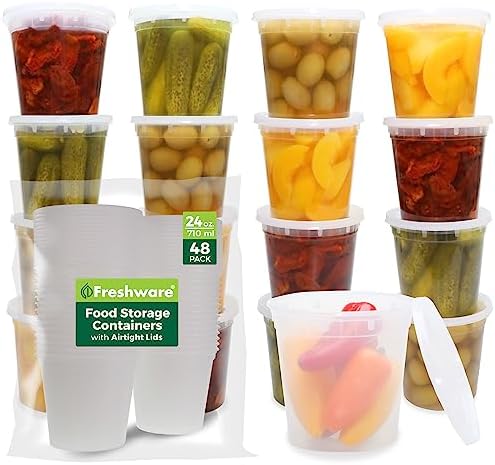 Freshware Food Storage Containers [24 Set] 32 oz Plastic Deli Containers with Lids, Slime, Soup, Meal Prep Containers | BPA Free | Stackable | Leakproof | Microwave/Dishwasher/Freezer Safe - Homesidy.com