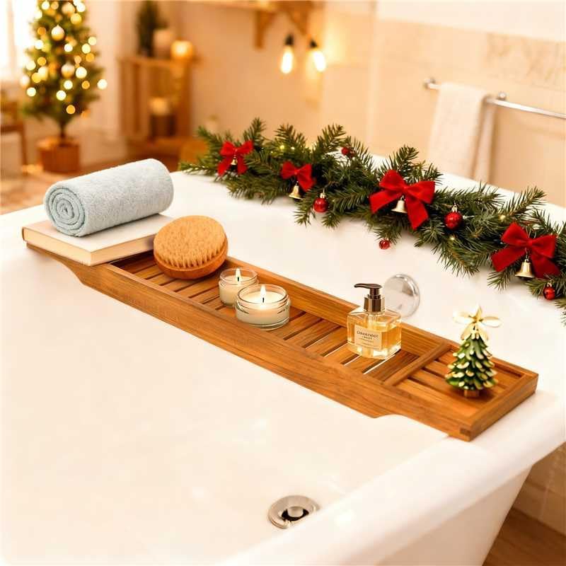 VaeFae Teak Bathtub Tray, Wooden Bath Caddy for Bathtub, Bath Tub Wood Table for Tub - Homesidy.com