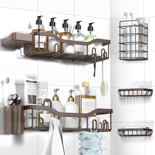 NESOMI Shower Caddy Adhesive Shower Organizer 7 - Pack, Rustproof Stainless Steel Bathroom Shelves, Large Capacity No - Drill Rack Storage Accessories with Soap Dish Toothbrush Holder &amp;24 Hooks Home Decor - Homesidy.com
