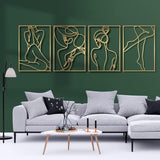 Glamativity 4 Pack Gold Wall Art Decor, Minimalist Single Line Real Metal Wall Art, Womans Body Shape Abstract Wall Art (Gold Classic Style, 17 x 11.8) - Homesidy.com