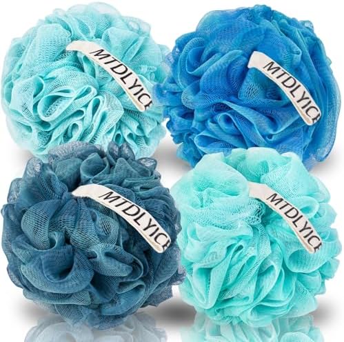 MTDLYICE Loofah Sponge, XXL Large Loofah 100g 4 Pack, Bath Sponge Soft Mesh Shower Loofah for Men, Body Scrub, Shower Pouf Bath Accessories, for Body Wash, Soap (Blue Gray) - Homesidy.com