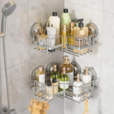 LEVERLOC Corner - adaptive Suction Cup Shower Caddies 2 Pack, Stainless Steel Rustproof Corner Shower Shelf, Large Capacity Removable Suction Cup Bathroom Organizer, Drill - Free Wall Mounted Basket, Gray - Homesidy.com