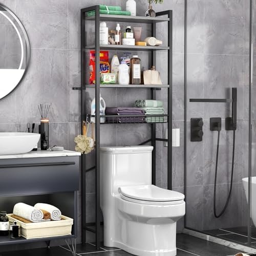 Kalrin Over - The - Toilet Storage Rack, 4 - Tier Bathroom Organizer Shelf Over Toilet with Adjustable Shelf and Basket, Freestanding Space Saver Bathroom Shelves Above Toilet for Room (Vintage Brown) - Homesidy.com