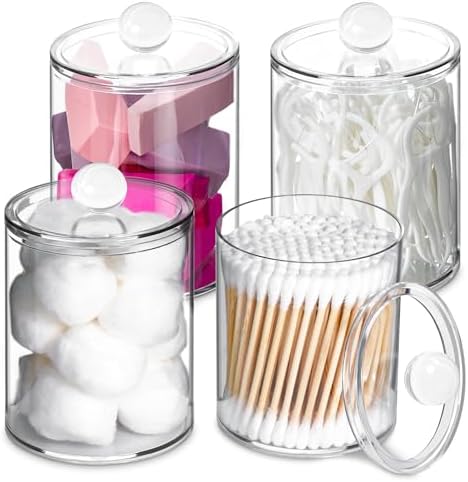 XIPENGKEJI 2 Pack Qtip Holder,Canister Apothecary Jar Set, Bathroom Jars with Lids Set for Cotton Swabs, Balls, Pads, Floss Picks,10oz - 12oz Plastic Canisters Restroom Bedroom Vanity Organizer(Black) - Homesidy.com