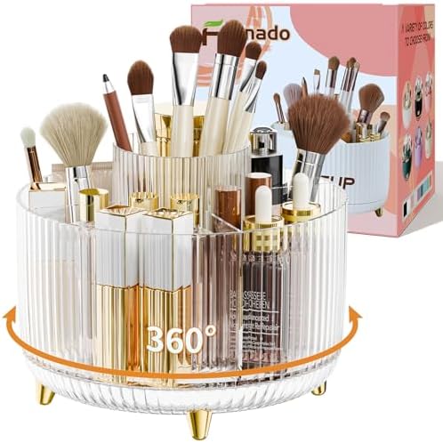 fanado 360° Rotate Makeup Brush Holder Organizer, Makeup Organizers Countertop, Makeup organization and Skincare Storage for Vanity, Desktop, Bathroom (White) - Homesidy.com