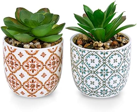 Karlliu Artificial Plants Cute Colourful Succulents in Ceramic Planter Fake Plant Flowers Potted for Home Living Room Office Desk Decor Bathroom Bedroom Indoor Decoration - Homesidy.com