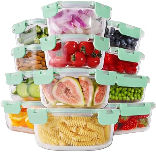 HOMBERKING 24pc Borosilicate Glass Food Storage Containers with Lids, Glass Meal Prep Containers with Leak Proof Snap Lock Lids, Airtight Bento Lunch Boxes, Kitchen Storage (12 lids &amp; 12 Containers) - Homesidy.com