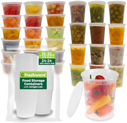 Freshware Food Storage Containers [24 Set] 32 oz Plastic Deli Containers with Lids, Slime, Soup, Meal Prep Containers | BPA Free | Stackable | Leakproof | Microwave/Dishwasher/Freezer Safe - Homesidy.com