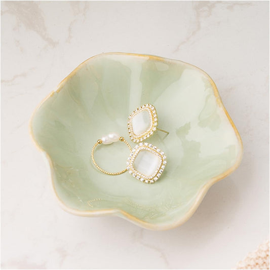 Mecaikru Ceramic Trinket Dish, Ring Tray, Decorative Jewelry Dish for Earrings Necklaces Watch Keys, for Women, White Green - Homesidy.com