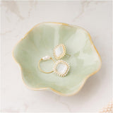 Mecaikru Ceramic Trinket Dish, Ring Tray, Decorative Jewelry Dish for Earrings Necklaces Watch Keys, for Women, White Green - Homesidy.com