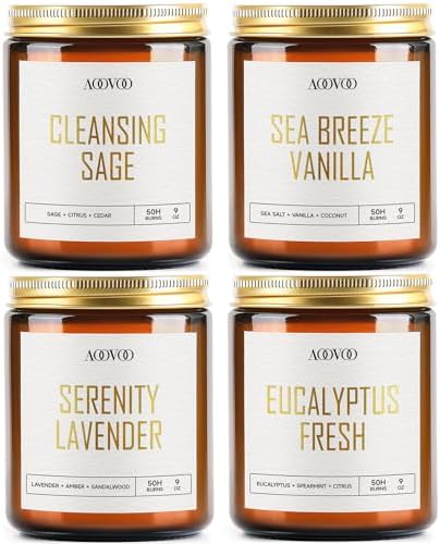 AOOVOO Scented Candles - 4PC Candle Set, 36 oz Soy Candles, Soy Candle for Home Scented, Lavender/Vanilla/Eucalyptus/Sage - Homesidy.com