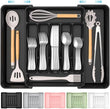 ukeetap Extra Large Expandable Silverware Organizer, BPA - Free Food - Safe Cutlery Flatware Organizer, Kitchen Utensil Drawer Organizer, Adjustable Silverware Holder for Spoons Forks Knives, Black - Homesidy.com