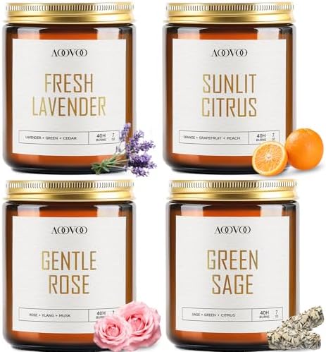 AOOVOO Scented Candles - 4PC Candle Set, 36 oz Soy Candles, Soy Candle for Home Scented, Lavender/Vanilla/Eucalyptus/Sage - Homesidy.com