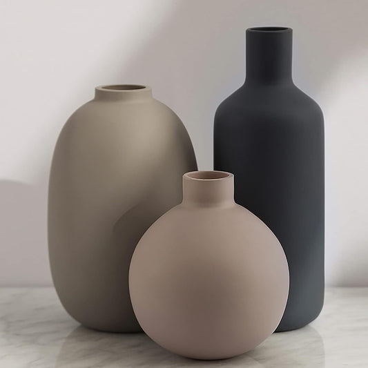 Smiletag Ceramic Modern Farmhouse Vase, Neutral Small for Table, Living Room, Shelf, Bookshelf and Entryway Décor, Set of 3 - Homesidy.com