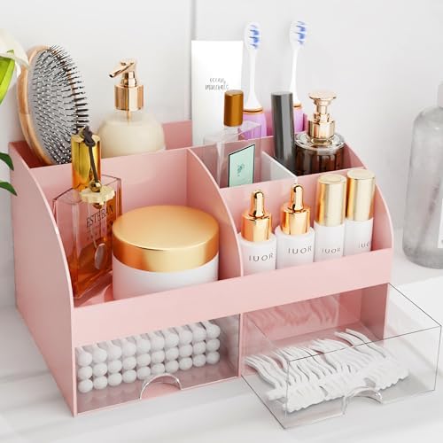 Makeup Organizer with Drawers, Cosmetic Storage for Dresser Vanity and Bathroom Countertop, Beauty Holder for Lipstick Brush, Skincare Organizer for Vanity, Cosmetic Display Case (White) - Homesidy.com