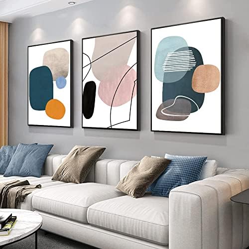 MPLONG Wall Art 3 Pieces Of Framed Decorative Paintings Abstract Simple Orange White Blue And Other Color Blocks Wall Art Canvas Prints Wall Decor Gifts Size 16&34; x 24&34; x 3 Panels - Homesidy.com