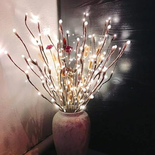 DK177 2 Pack Led Branch Light Battery Operated Lighted Branch Vase Filler Willow Tree Artificial Little Twig Power Brown 30 Inch 20 LED for Home Romantic Decoration, Warm White - Homesidy.com
