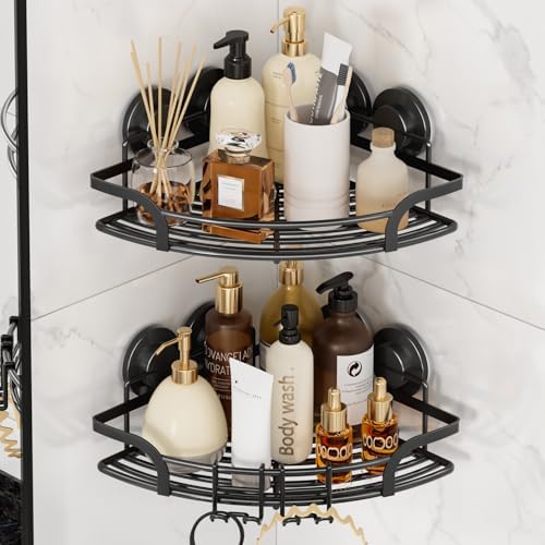 LEVERLOC Corner - adaptive Suction Cup Shower Caddies 2 Pack, Stainless Steel Rustproof Corner Shower Shelf, Large Capacity Removable Suction Cup Bathroom Organizer, Drill - Free Wall Mounted Basket, Gray - Homesidy.com