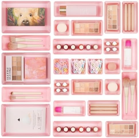 Vtopmart 25 PCS Clear Plastic Drawer Organizers Set, 4 - Size Versatile Bathroom and Vanity Drawer Organizer Trays, Storage Bins for Makeup, Bedroom, Kitchen Gadgets Utensils and Office - Homesidy.com