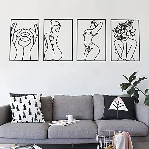 Glamativity 4 Pack Gold Wall Art Decor, Minimalist Single Line Real Metal Wall Art, Womans Body Shape Abstract Wall Art (Gold Classic Style, 17 x 11.8) - Homesidy.com