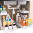 2 Pack Under Sink Organizer 2 Tier Sliding Cabinet Organizers Multi - Purpose Sink Storage Basket L - Shape Narrow Space Storage Shelves with 4 Hook for Kitchen Bathroom Drawer, Black - Homesidy.com