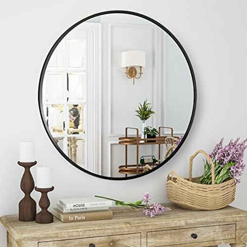 HARRITPURE Round Mirror 30 Black Wall Mounted Circle Mirrors Vanity Mirror with Brushed Aluminum Alloy Frame Modern Decoration for Bathroom, Living Room, Vanity, Bedroom, Entryway - Homesidy.com