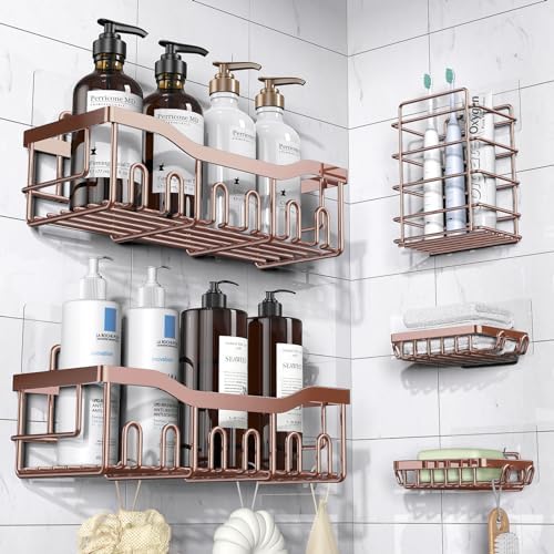 EUDELE Adhesive Shower Caddy, 5 Pack Rustproof Stainless Steel Bath Organizers With Large Capacity, No Drilling Shelves for Bathroom Storage &amp; Home Decor - Homesidy.com
