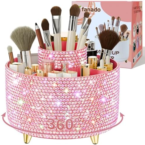 fanado 360° Rotate Makeup Brush Holder Organizer, Makeup Organizers Countertop, Makeup organization and Skincare Storage for Vanity, Desktop, Bathroom (White) - Homesidy.com