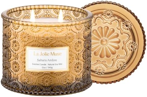 LA JOLIE MUSE Sahara Amber Candle – Bergamot, Clove &amp; Amber | 12 oz Large 2 - Wick Soy Wax Candle | 60 Hours Clean Burn | Gift - Ready for Hosts &amp; Gatherings | Elegant Home Décor - Homesidy.com
